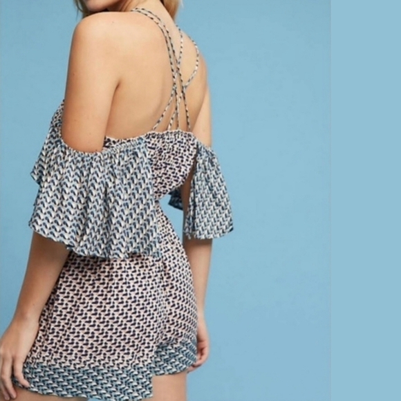 Anthropologie Printed Cold Shoulder Strappy Romper - Picture 2 of 11